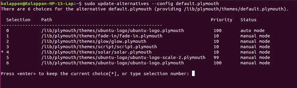 Selecting a Plymouth theme