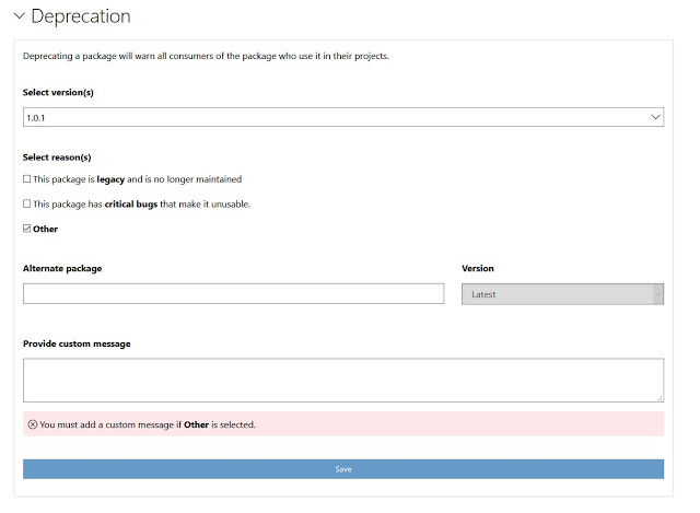 Nuget deprecation menu