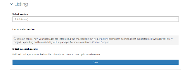Nuget listing menu