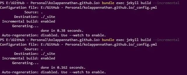 Jekyll build time before and after optimization.