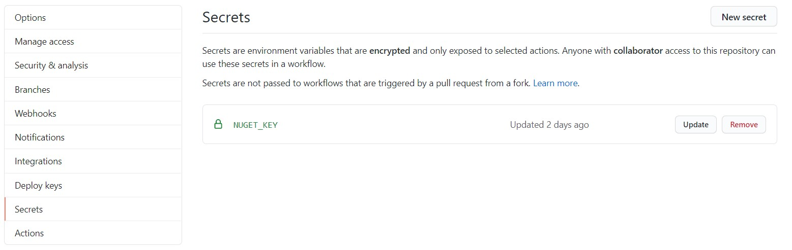 GitHub Settings - Secrets