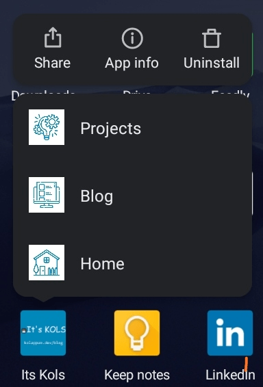 PWA app shortcuts in Android